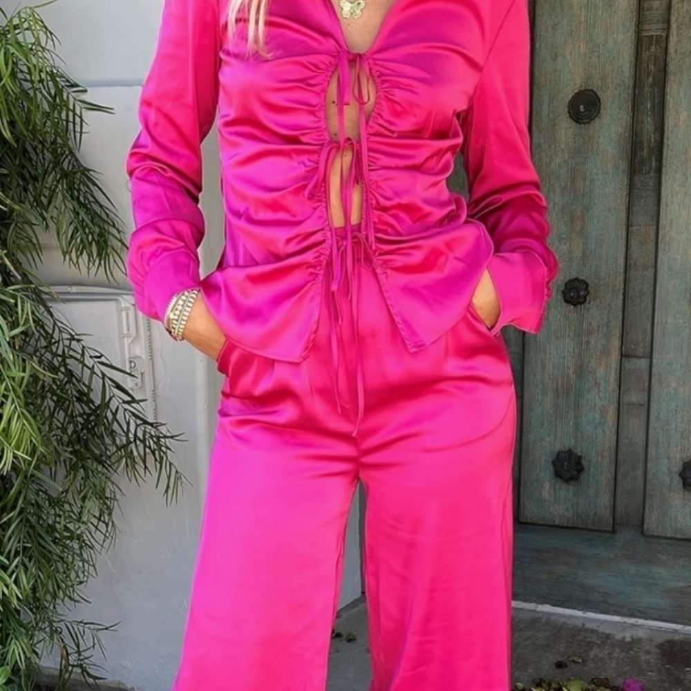 The Drop Women's Hot Pink Romantic Tie-Front Blouse @Karsenkimball NWT